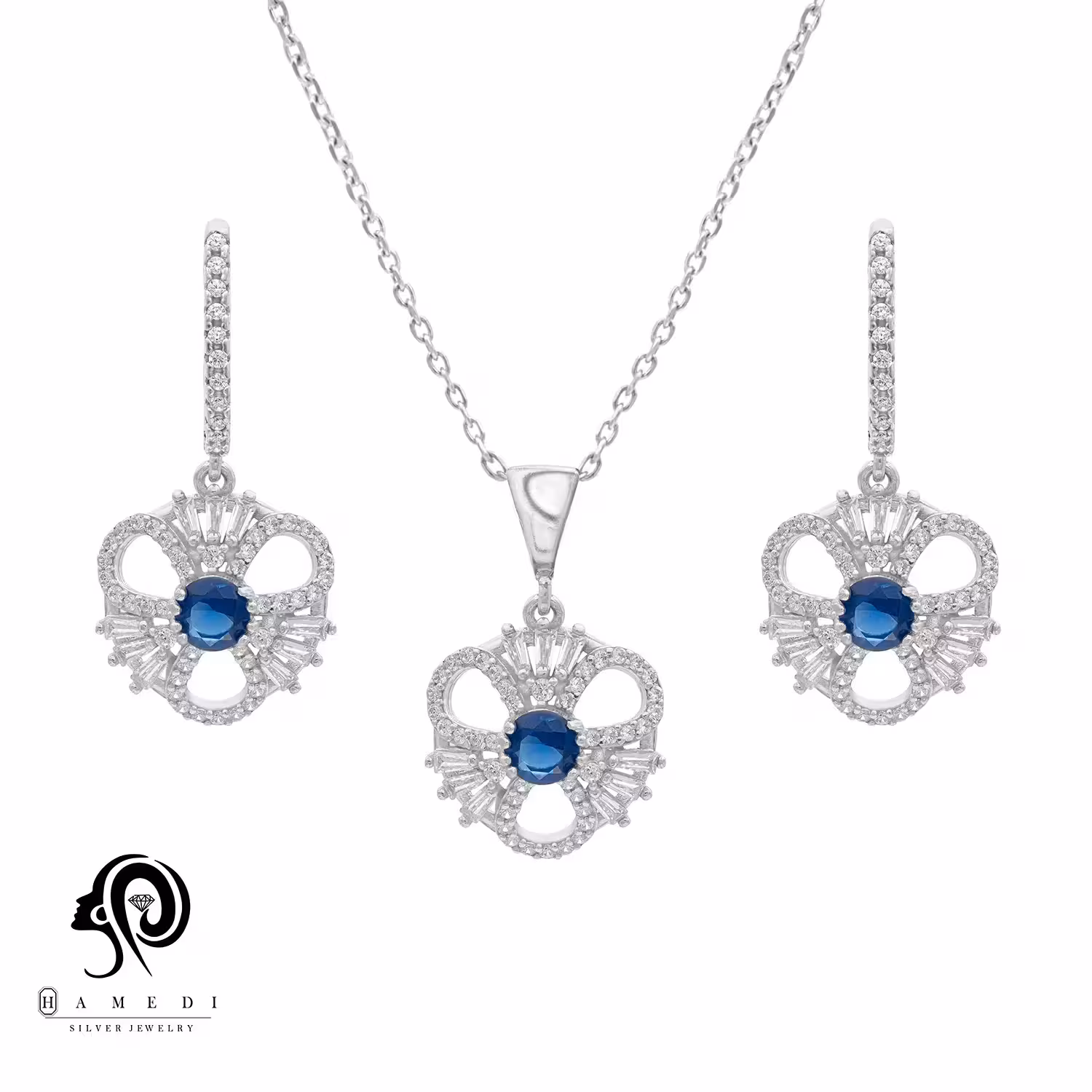 نیم ست نقره زنانه نگین رنگی مدل NI R70