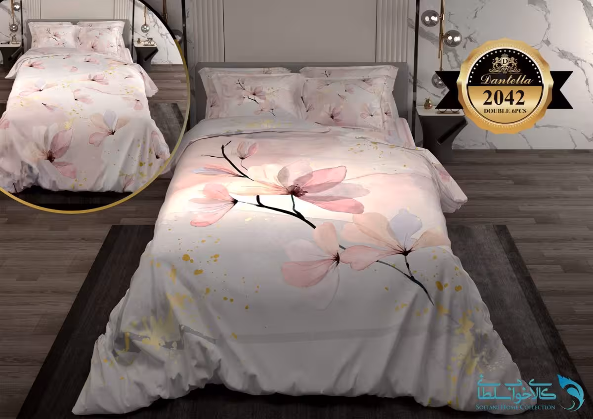 سرویس روتختی دانتلا طرح شکوفه صورتی کد 2042 دو نفره