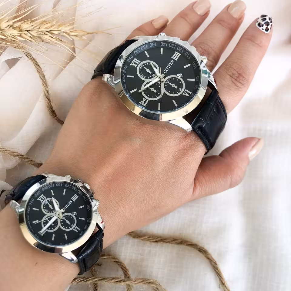 ساعت ست زنانه و مردانه سیتیزن بندچرم مشکی  