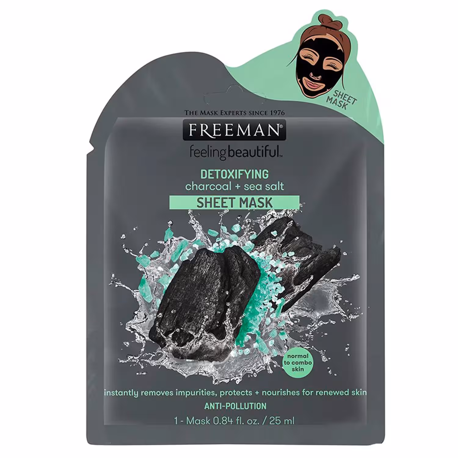 ماسک ورقه‌ ای سم‌ زدا زغال و نمک دریایی فریمن | Freeman Detoxifying Sheet Mask Charcoal   Sea Salt