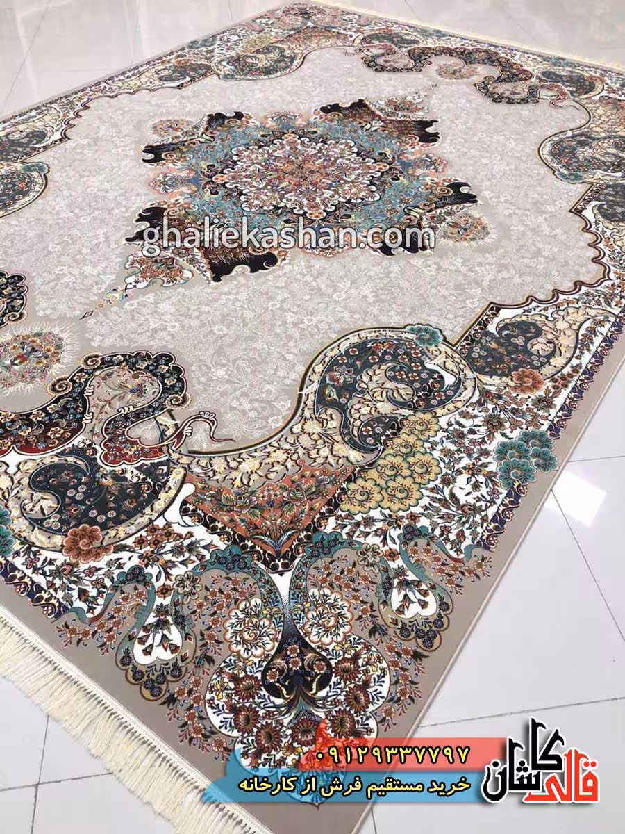 فرش 1000 شانه طرح الی زمینه ترمه ای کاشان