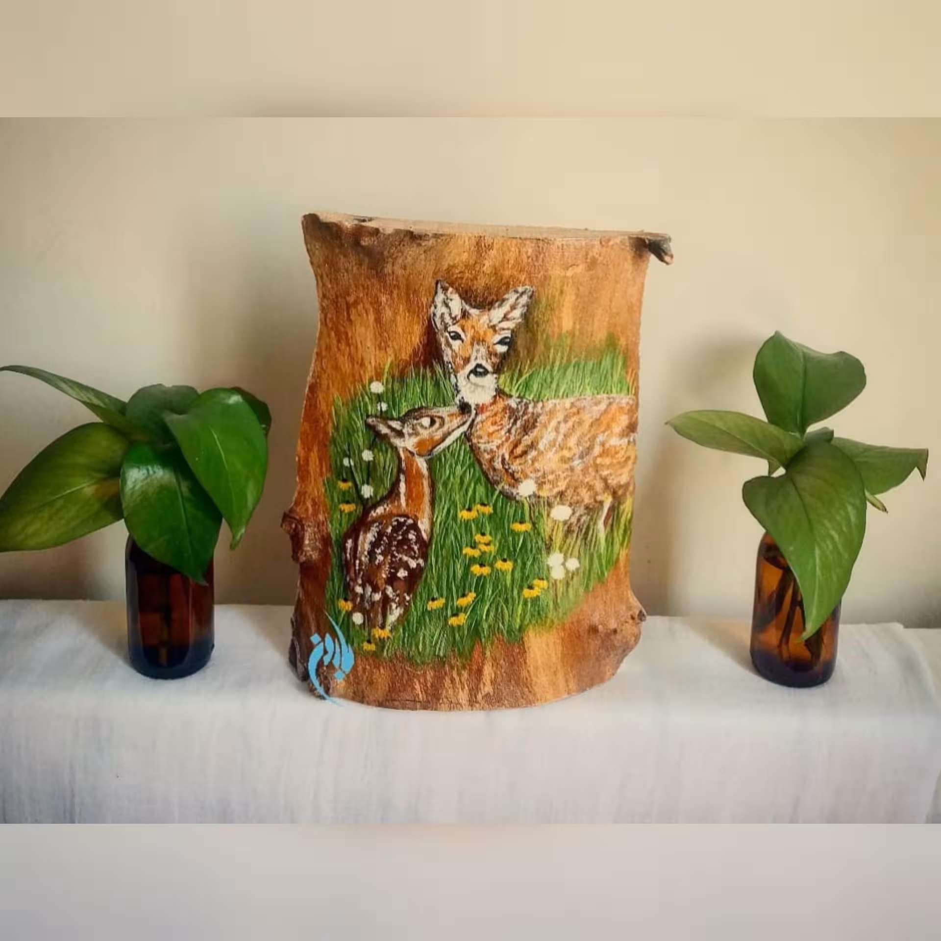 نقاشی روی چوب طرح مادرانه