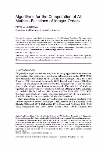 خرید و دانلود نسخه کامل کتاب Computation of Mathieu functions of integer order
