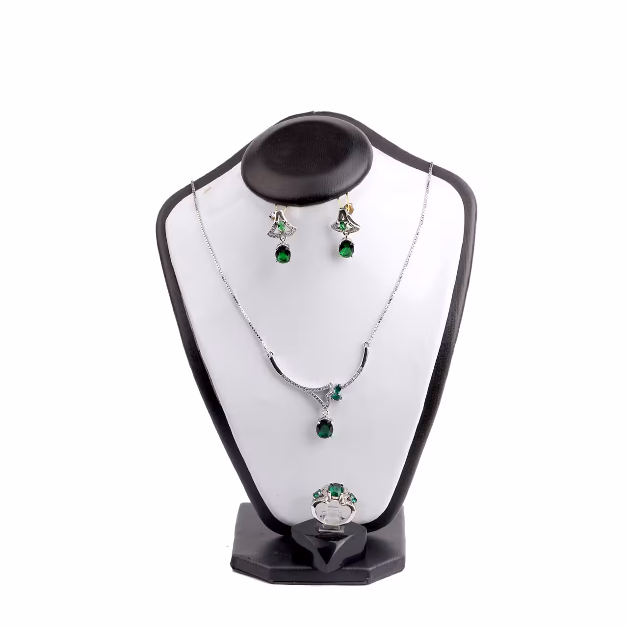 سرویس نقره سه تیکه زنانه مدل نگین سبز کد M105