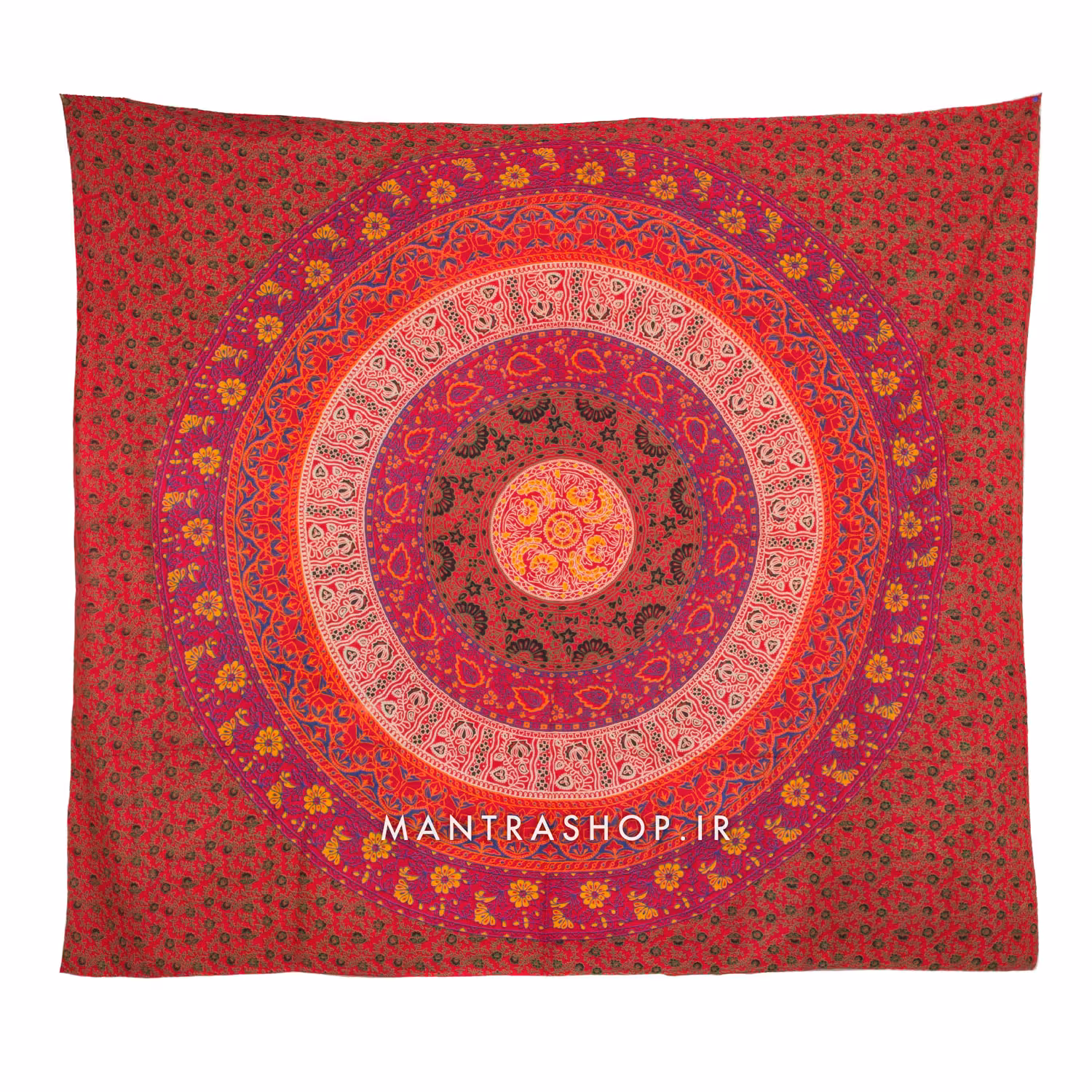 بکدراپ تپستری هندی قرمز طرح ماندالا (روتختی دو نفره) کد 182