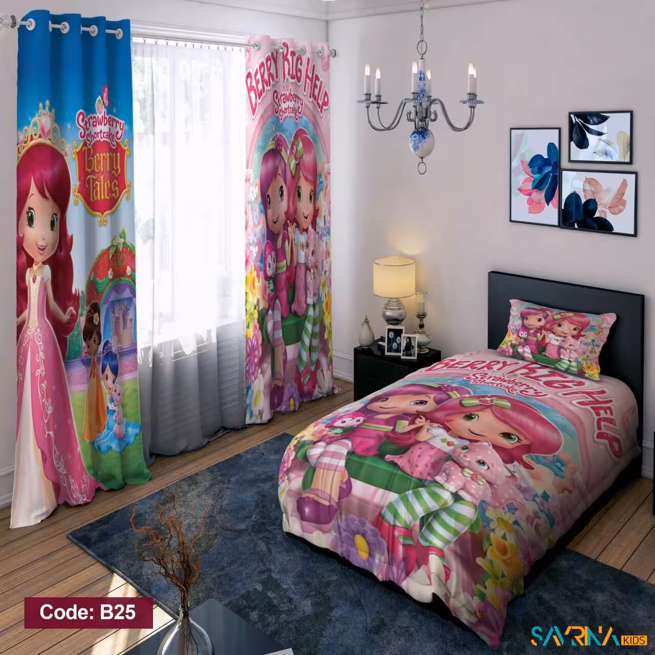ست اتاق خواب دخترانه طرح دختر توت فرنگی کد B25