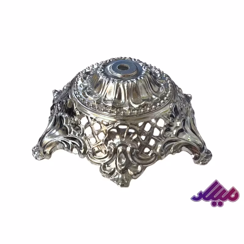 پایه سینی فلزی طرح کهن نقره ای قطر 17 ارتفاع 7 سانت