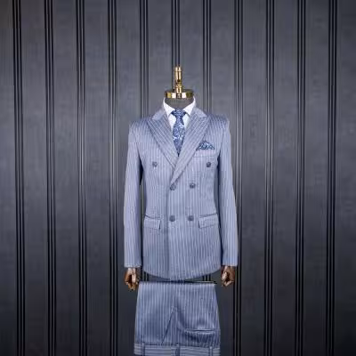 کت و شلوار آسمانی دیپلمات دبل برست