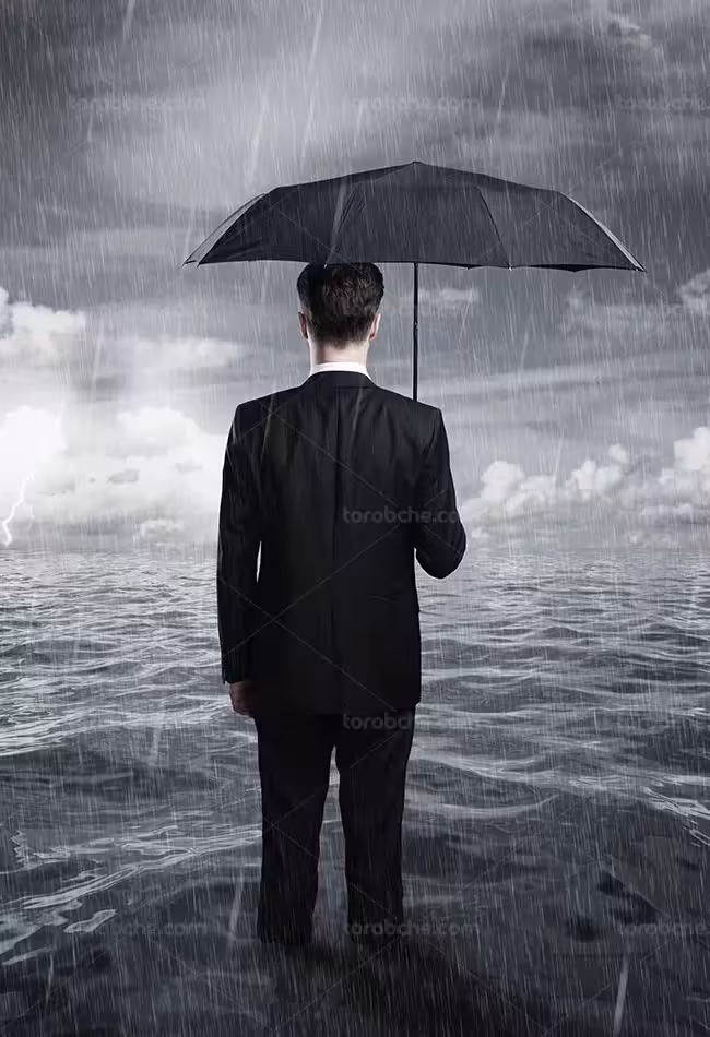 تصویر با کیفیت کسب و کار مفهومی مرد زیر باران - گرافیک با طعم تربچه