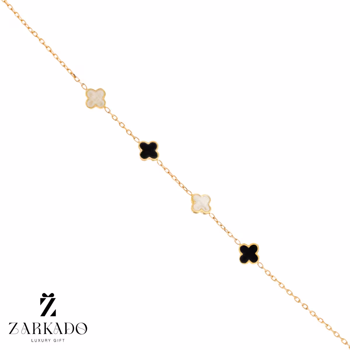 دستبند طلا ونکلیف میناکاری سفید و مشکی 4 تایی کد B21012