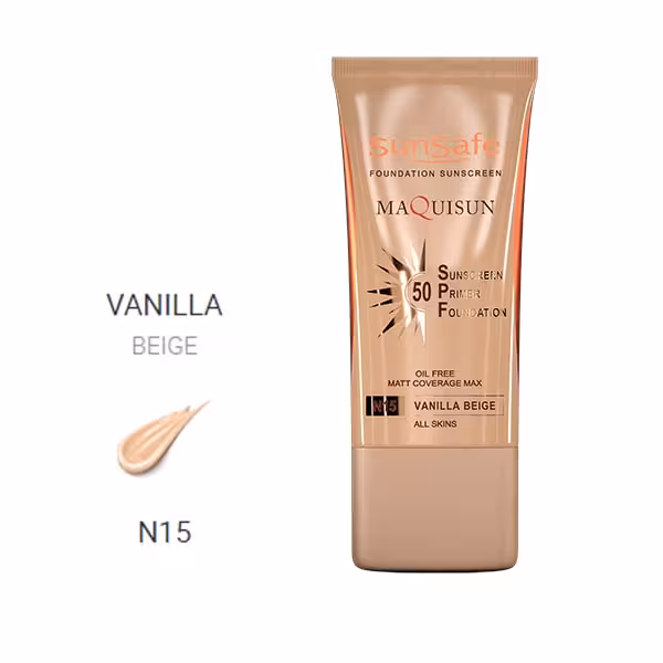 ضدآفتاب کرم پودری پرایمری فاقد چربیSPF50 (بژ وانیلی N15) 40 میلی لیتر سان سیف SunSafe