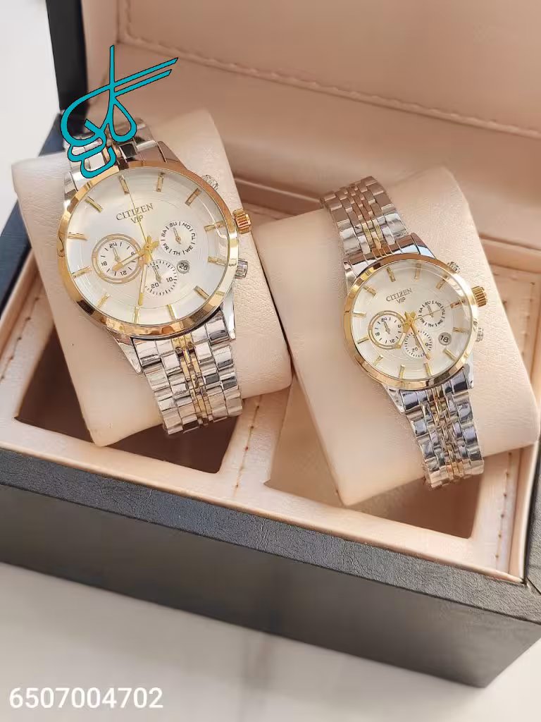 خرید ست ساعت زنانه و مردانه سیتیزن تک موتوره تقویم دار قفل ضامن دار کیفیت عالی رنگ ثابت کد 2117397 - ردگل