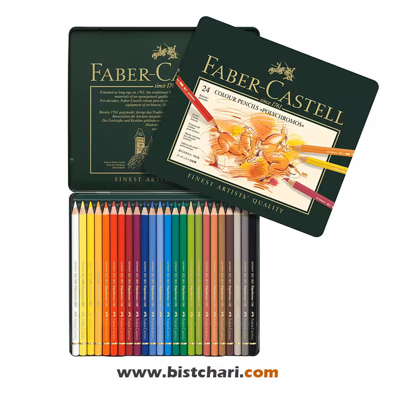 ست مداد رنگی 24 رنگ جعبه فلزی پلی کروموس Polychromos برند فابرکاستل Faber Castell