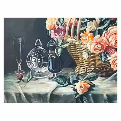 تابلو نقاشی رنگ روغن طرح سبد گل