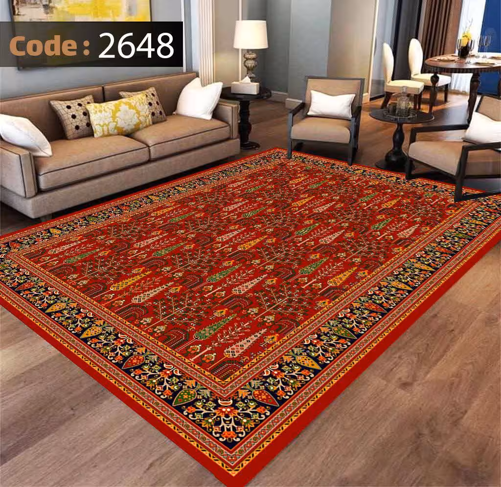 کاورفرش روفرشی دورکشدار گوشه لیفه ای لاکی ، آبی و متنوع کد 2648