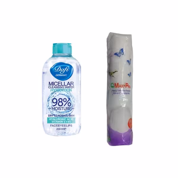 محلول پاک کننده آرایش صورت پوست خشک دافی و پد پاک کننده آرایش مک پد بسته 100عددی