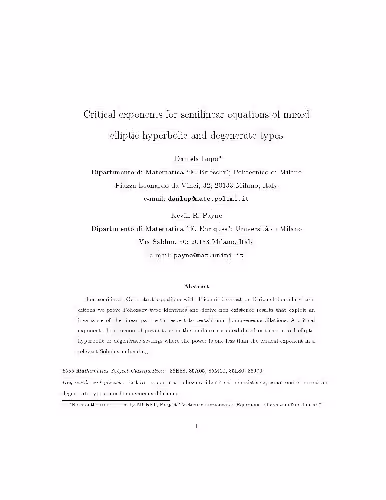 خرید و دانلود نسخه کامل کتاب Critical exponents for semilinear equations of mixed elliptic-hyperbolic and degenerate types