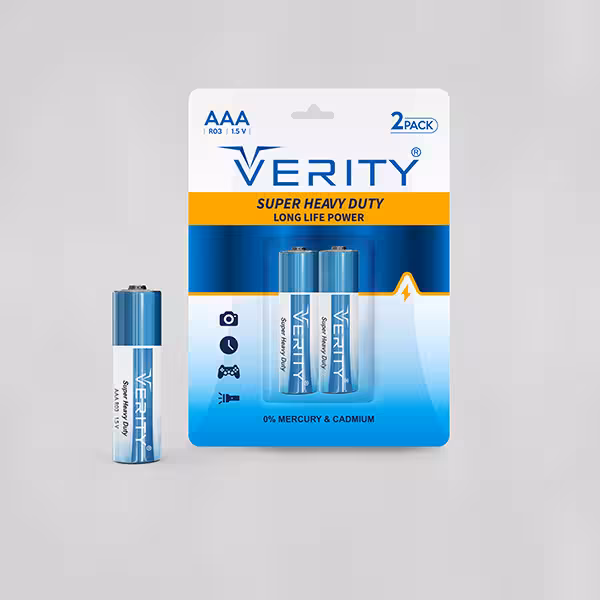 باتری دوتایی نیم قلمی Verity Super Heavy Duty R03 1.5V AAA