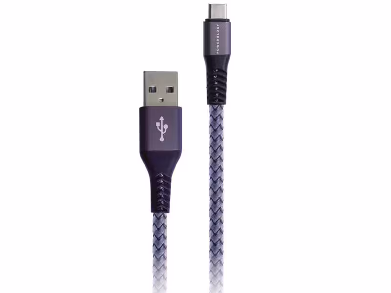 کابل تبدیل USB به Type-C پاورولوژی مدل P12MBCGY Nylon Braided به طول 1.2 متر
