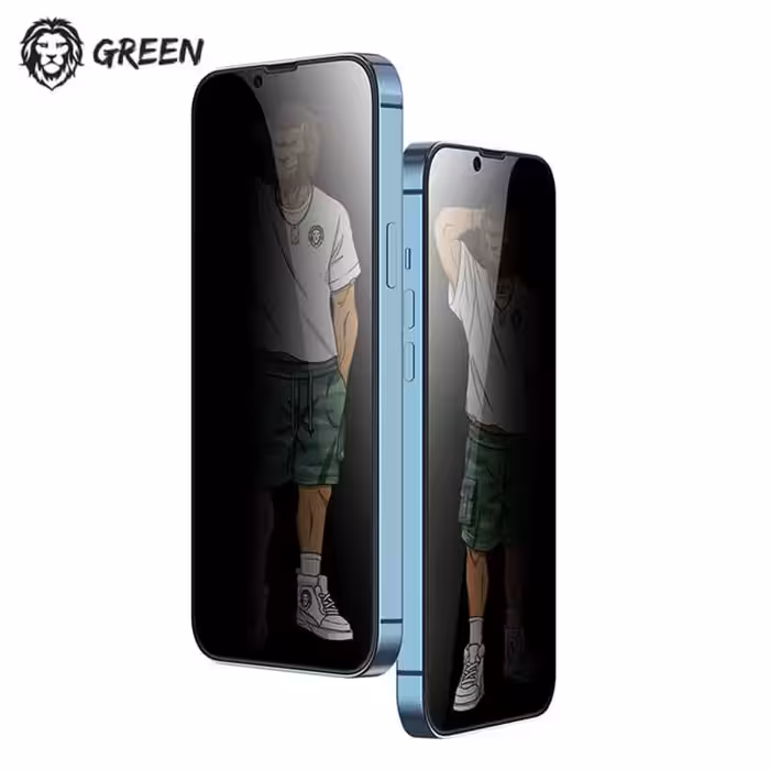 گلس پرایوسی با لبه های سیلیکونی iPhone 13 Pro گرین Green Lion 3D Silicone Privacy Glass