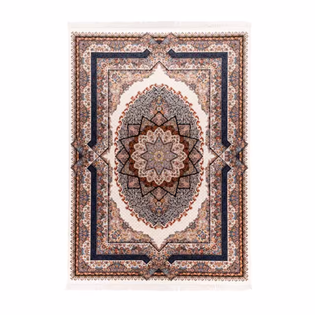 فرش ماشینی دنیای فرش طرح عرفان رنگ زمینه کرم