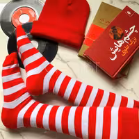 جوراب زیرزانو رینگی قرمز سفید نخ پنبه فری سایز