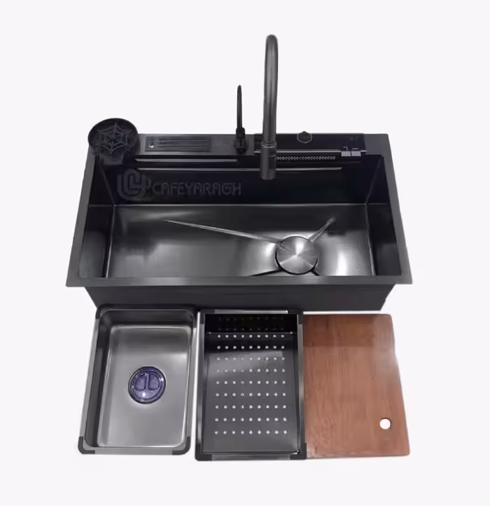 سینک ظرفشویی پیانویی 2 کلید دودی جا کاردی