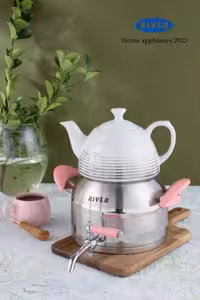 کتری قوری استیل شیر دار 2/7لیتر دسته صورتی ریور کد 3886