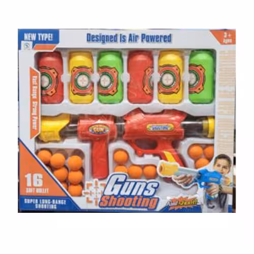 تفنگ بادی 16 تیر توپی اسفنجی همراه 6 با سیبل مدل G_19