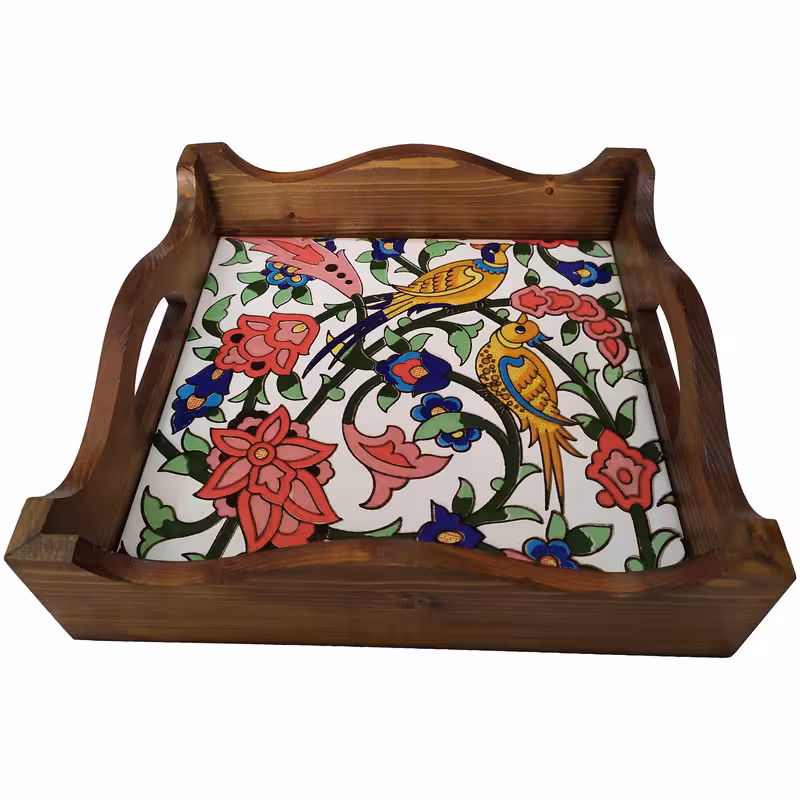 سینی چوبی طرح کاشی