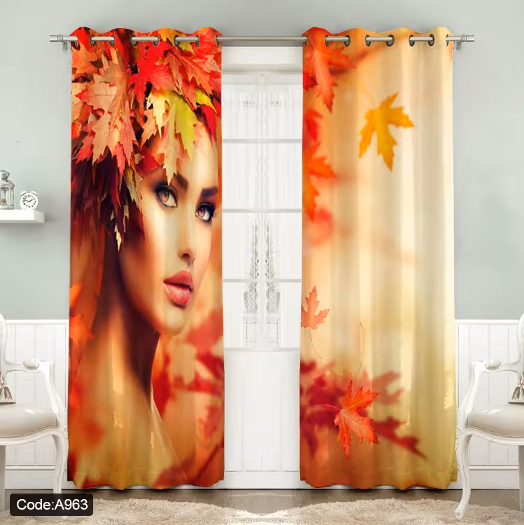 پرده پانچی مخمل چاپی دخترانه کد 963