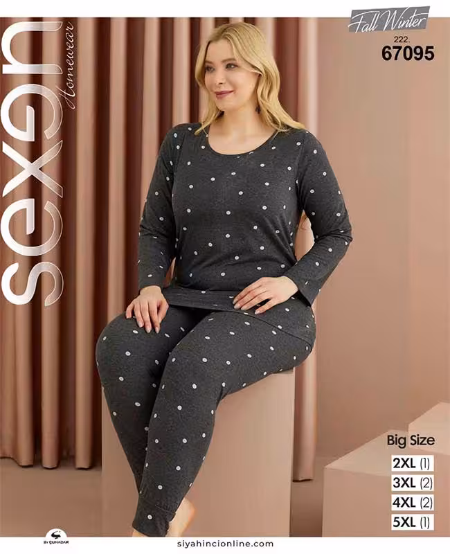ست راحتی سایز بزرگ زنانه خال خالی ساده کد 67095