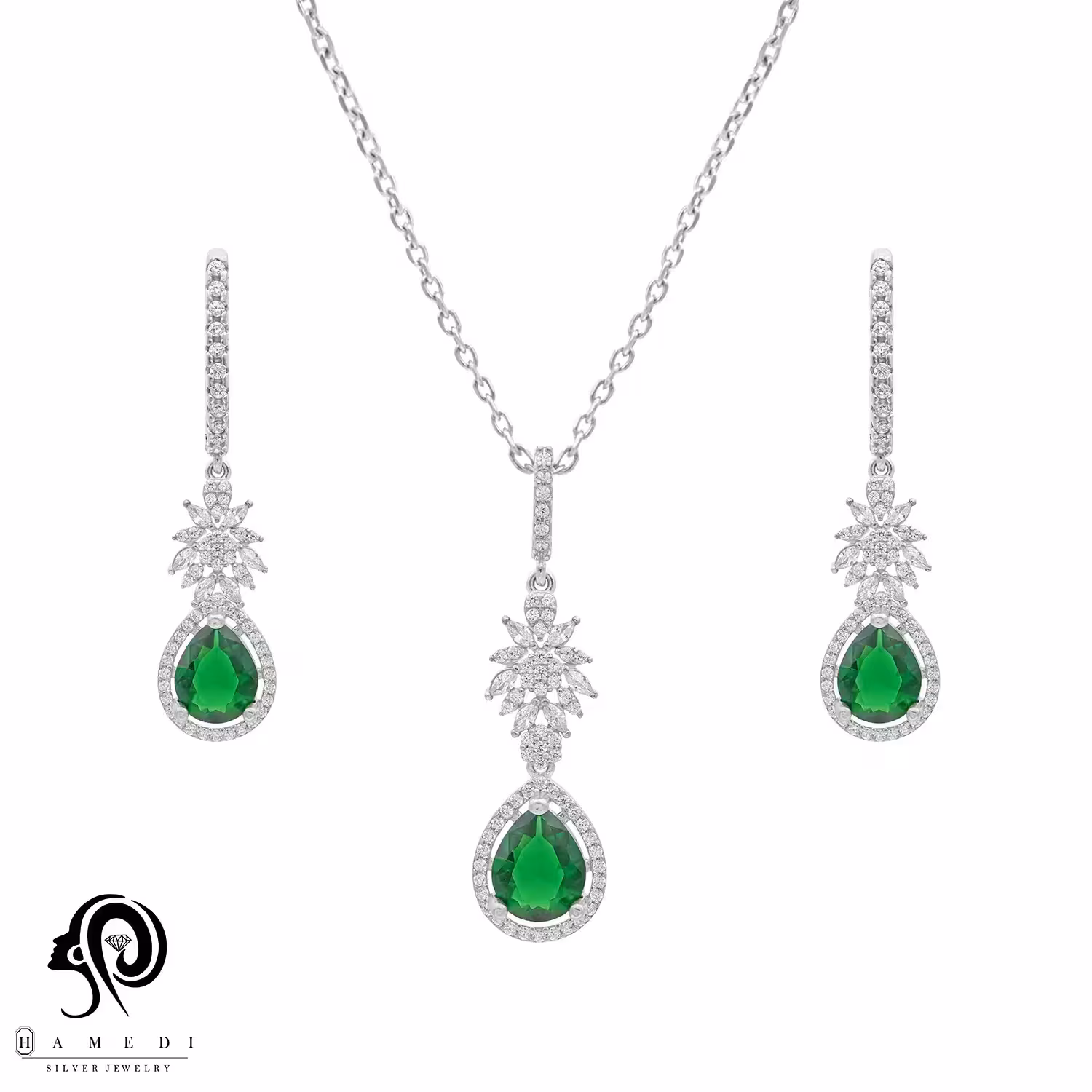 نیم ست نقره زنانه مجلسی جواهری مدل NI F16