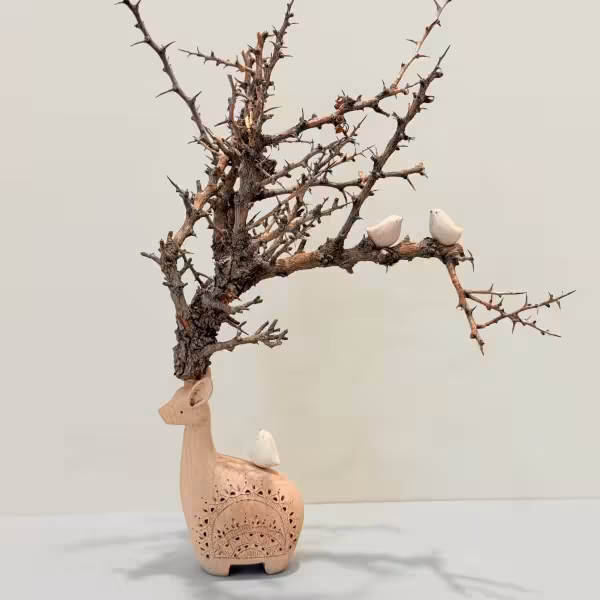 گوزن با شاخ طبیعی سه پرنده طرح پنج