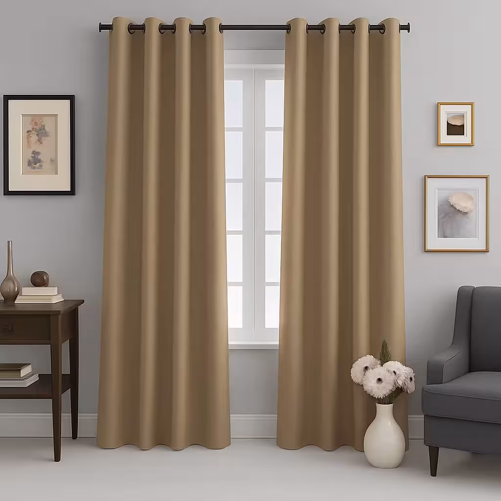 پرده پانچی ساتن بژ تیره کد 04