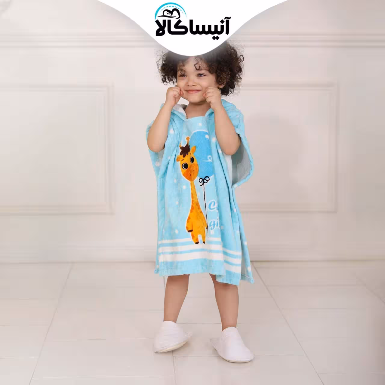 حوله تن پوش کودک پود ایران مدل پانچو زرافه