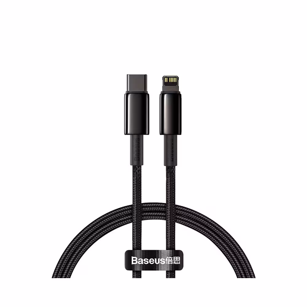 کابل فست شارژ Type C به لایتنینگ بیسوس Baseus Tungsten Gold CATLWJ-01 Type-C to iP 1m توان 20 وات