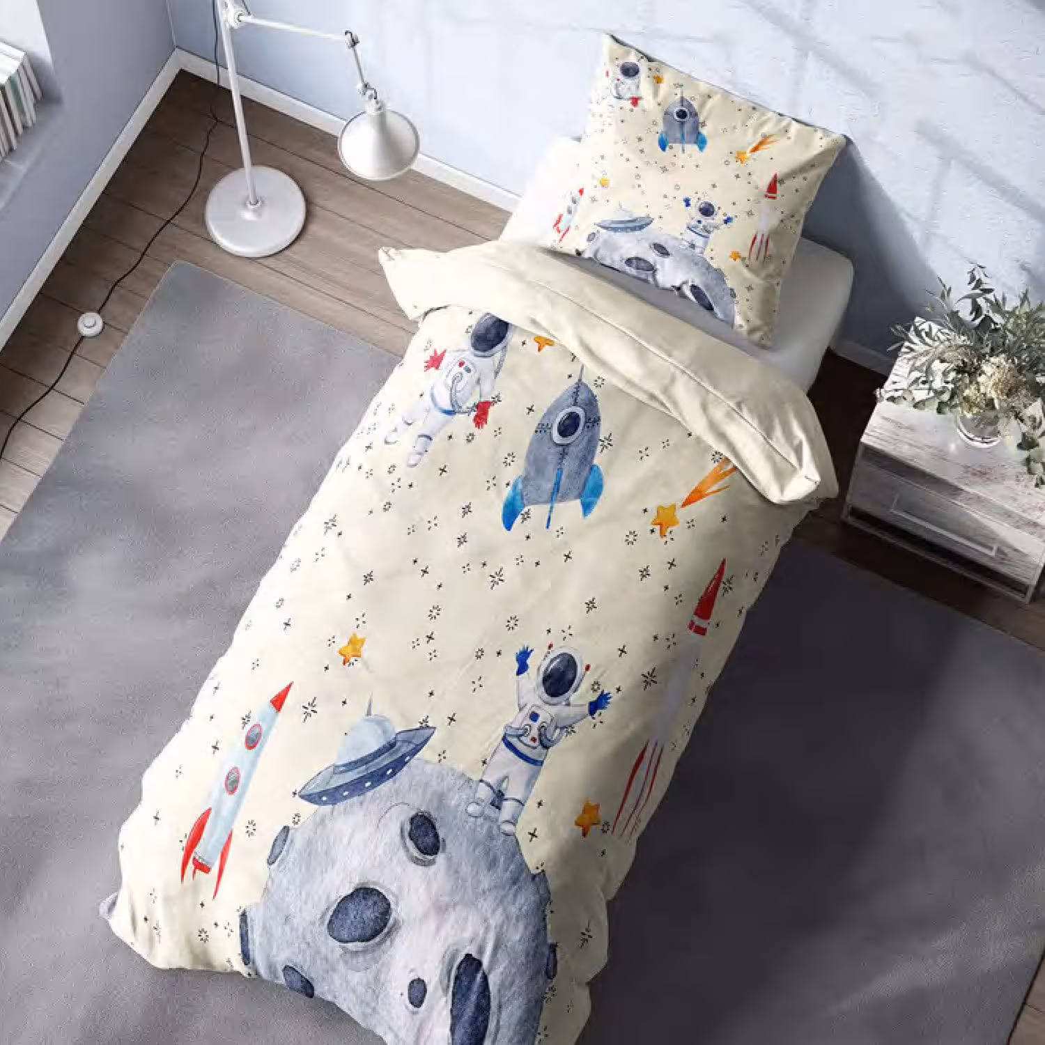 سرویس خواب کد M-8993 طرح فضانورد یکنفره 4 تکه