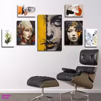 تابلو شاسی بکلیت طرح نقاشی مدرن چهره مدل SH-1832 مجموعه 7 عددی