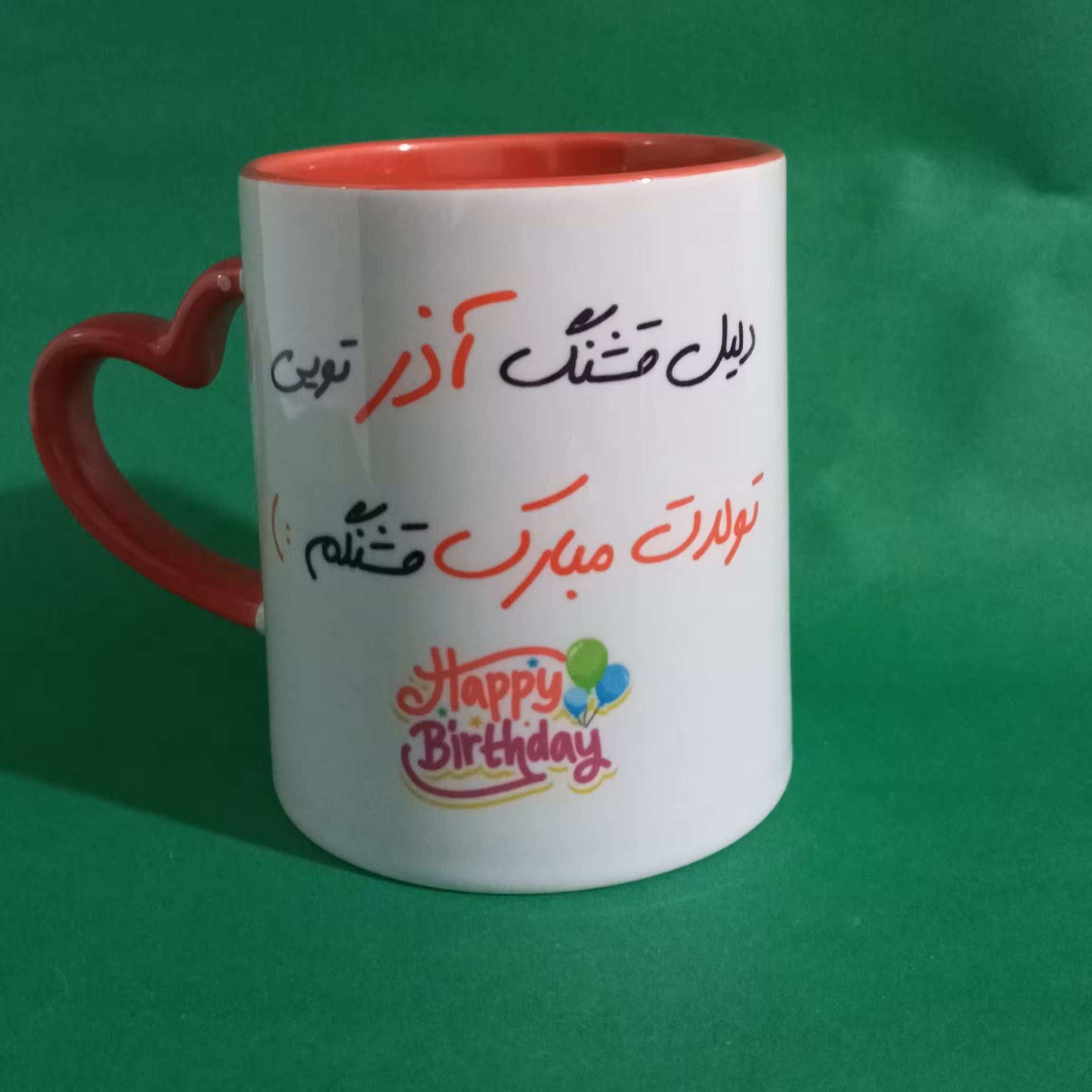 ماگ دسته قلبی سرامیکی دسته و داخل قرمز