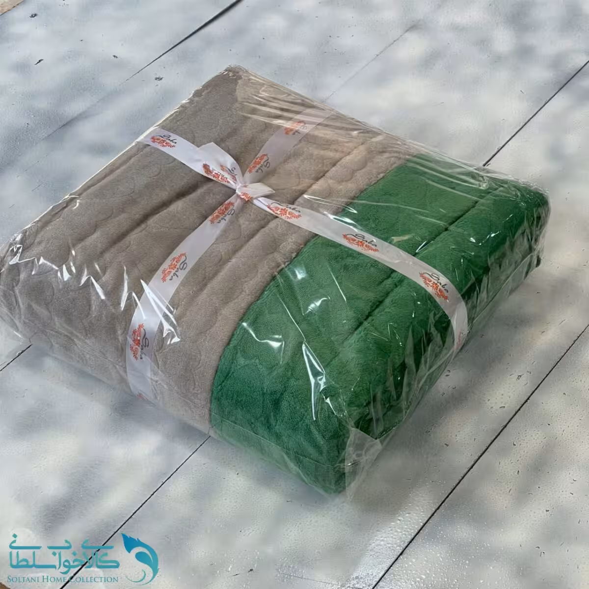 پتو دورو طرح طوسی روشن سبز کد P236