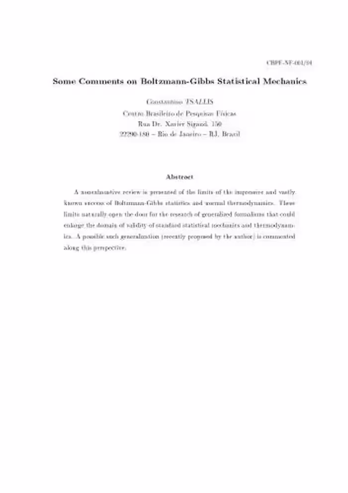 خرید و دانلود نسخه کامل کتاب Some Comments on Boltzmann-Gibbs Statistical Mechanics