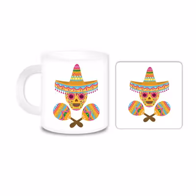 ماگ مدل اسکلت کد 394 به همراه زیر لیوانی