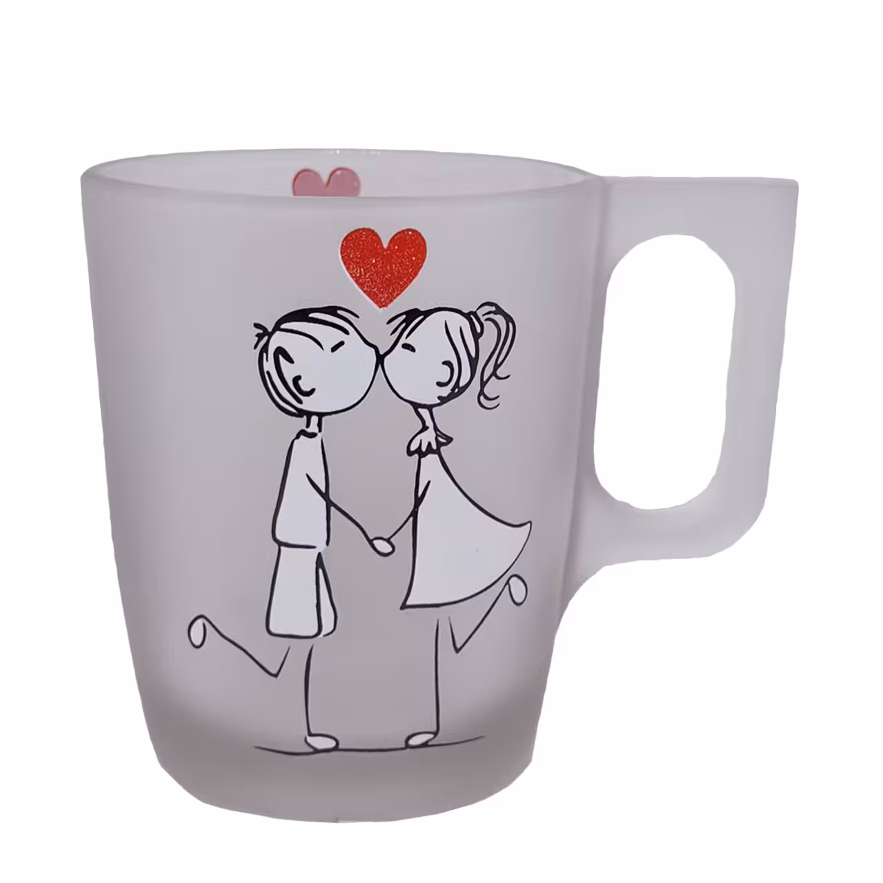 لیوان شیشه ای دسته دار طرح بوسه عاشقانه کد 010