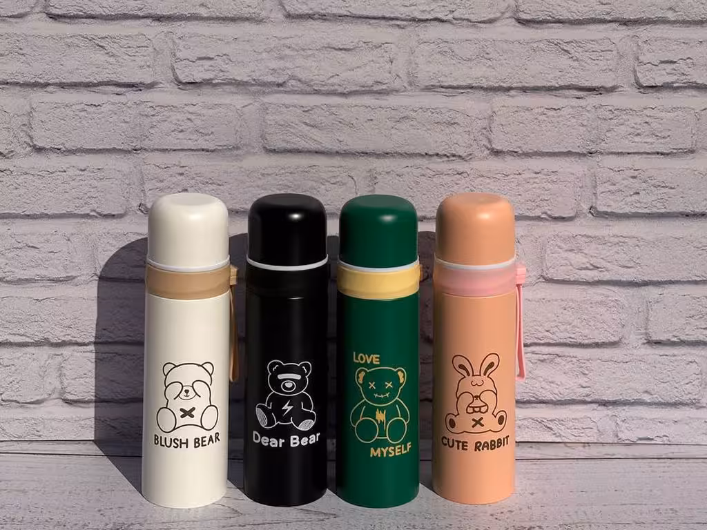 فلاسک استیل دو جداره حجم 500 میلی لیتر طرح حیوانات بابند سیلیکونی