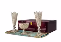 ست گلدان 25cm ملیله و کاسه اجیل همراه جعبه چوبی