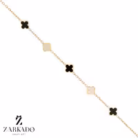 دستبند طلا ونکلیف میناکاری سفید و مشکی 5 تایی