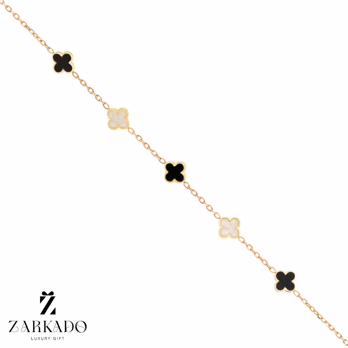 دستبند طلا ونکلیف میناکاری سفید و مشکی 5 تایی