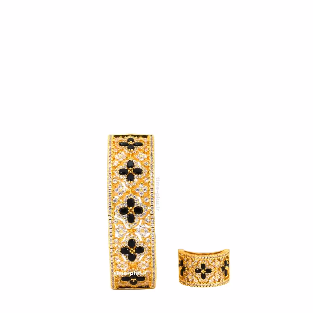 دستبند و انگشتر ست ونکلیف طلایی مشکی