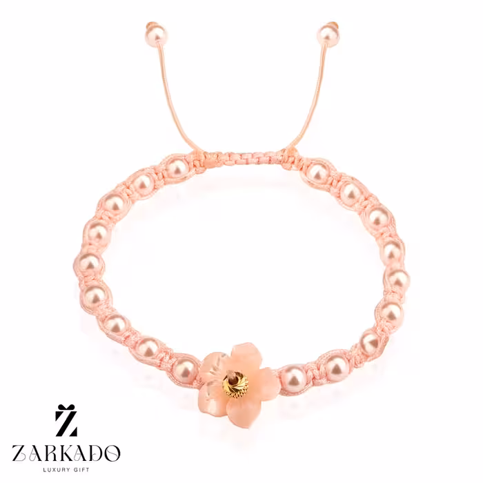 دستبند بافت گل مرواریدی و گوی طلا